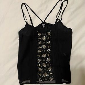 Charlotte Russe Cropped Black Tank with Sequin Detailing